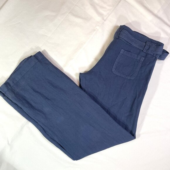 Juicy Couture Size 8 Beachy Linen Pants Wide Leg Belted Denim Blue Color - Picture 4 of 14